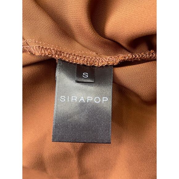 Sirapop Sara Satin Asymmetric Side-Drape Midi Dress in Camel NWTI – Size Small - Picture 13 of 17